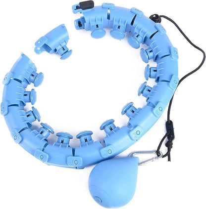 Hula hoop lesté à maillons bleu avec un maillon retiré pour ajuster la taille