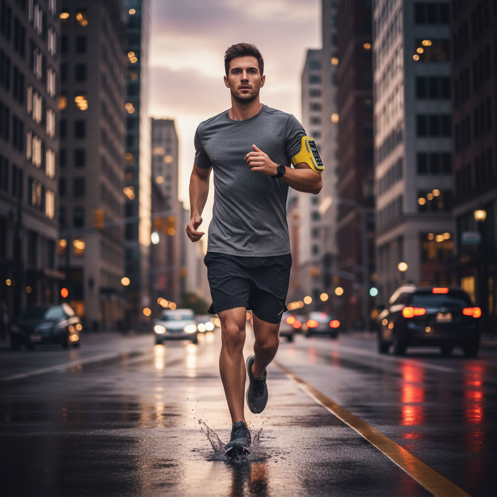 Brassard de sport pour smartphone ATHLORA, porté en course à pied