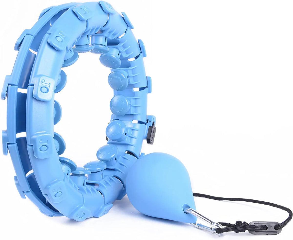 Hula hoop lesté à maillons bleu vu de profil avec la boule lestée