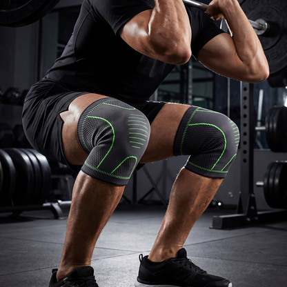 Genouillère de Compression ATHLORA portée en musculation, photo premium