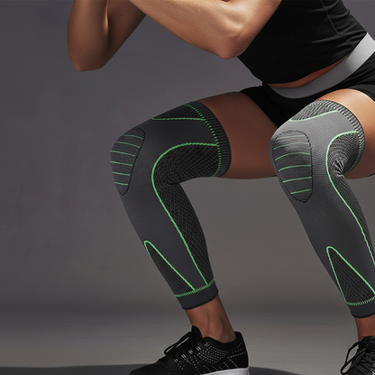 Genouillère de compression portée pendant squat en salle de gym